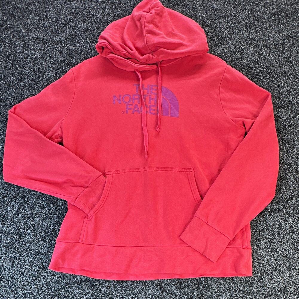 The North Face Women's Pink Pullover Fleece Hoodie Pockets Logo L